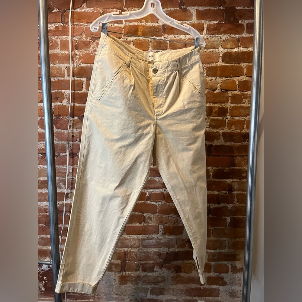 Folk cropped cotton pant with rolled hem